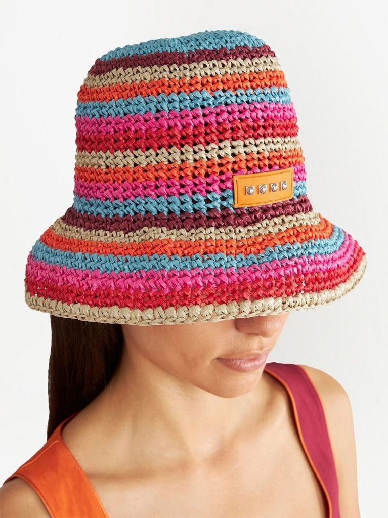 Pink Woven Striped Bucket Bag