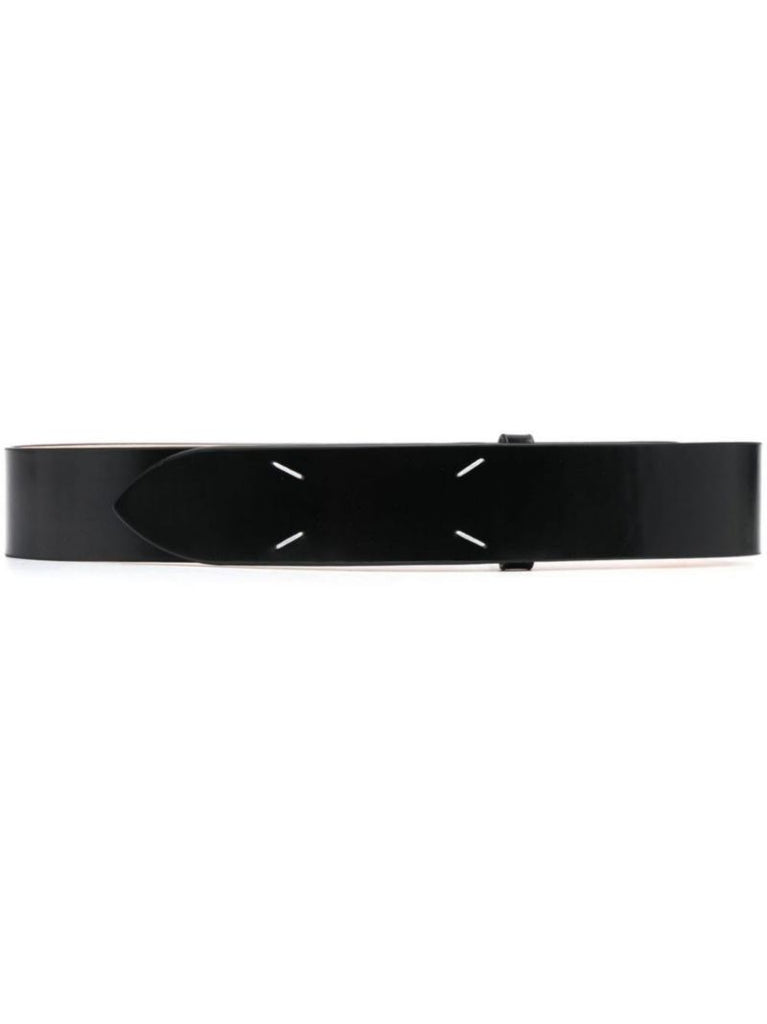 Black Four-stitch Logo Leather Belt