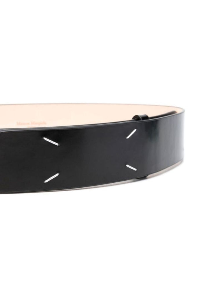Black Four-stitch Logo Leather Belt