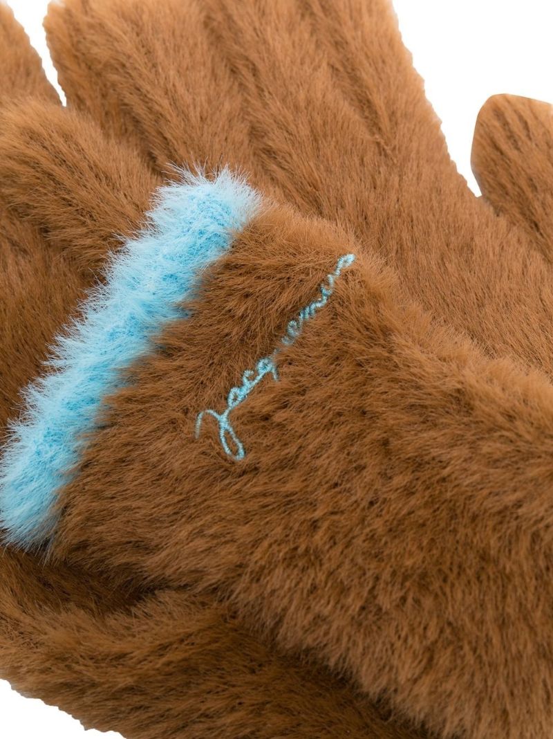 Brown Les Gants Neve Fluffy Gloves