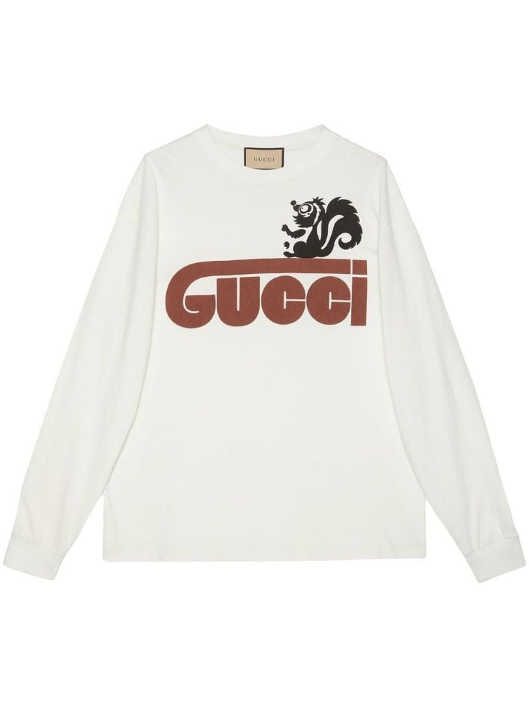 White Logo Print Cotton Sweatshirt