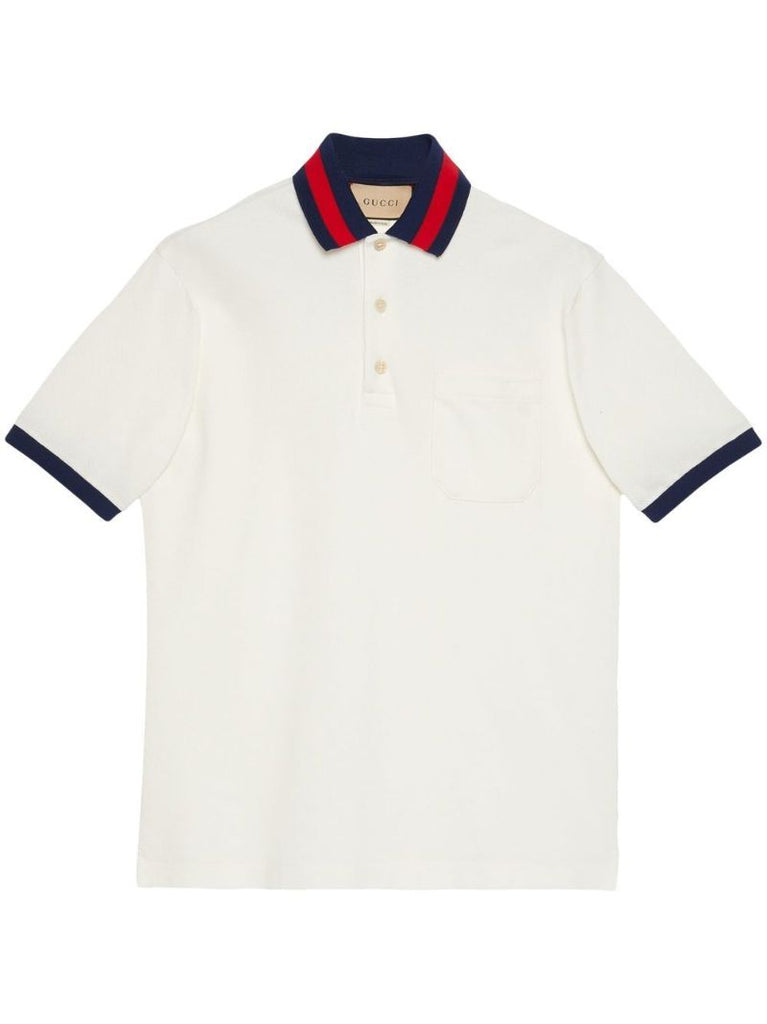 White Web Collar Cotton Polo Shirt