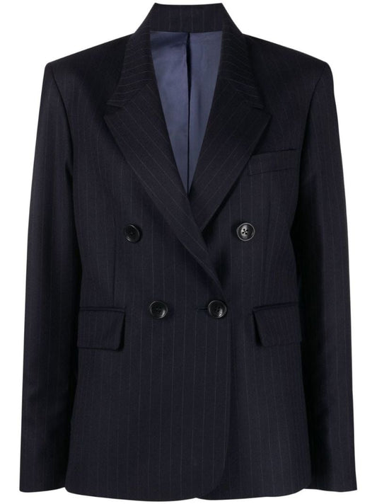 Navy Pinstripe Double-breasted Wool Blazer