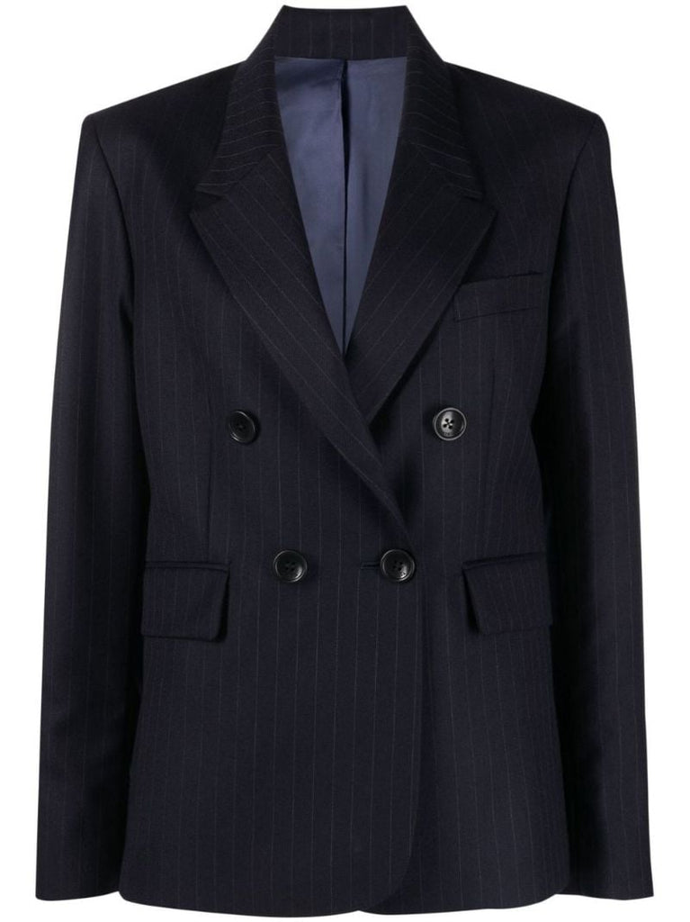 Navy Pinstripe Double-breasted Wool Blazer