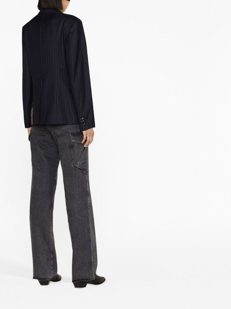 Navy Pinstripe Double-breasted Wool Blazer
