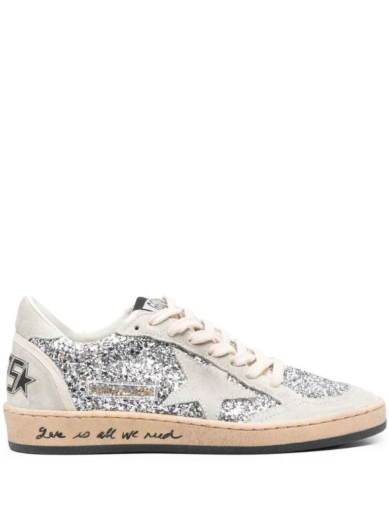 White Ball Star Glitter Leather Sneakers