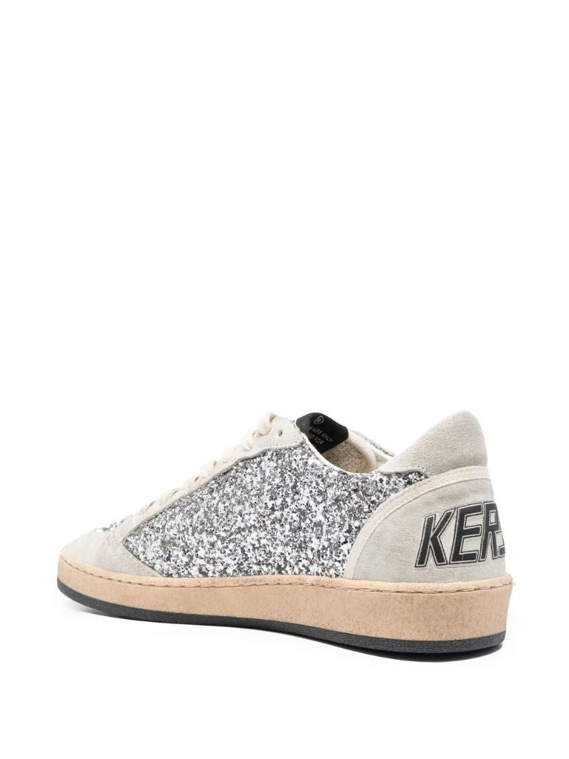 White Ball Star Glitter Leather Sneakers