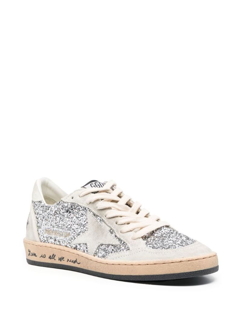 White Ball Star Glitter Leather Sneakers