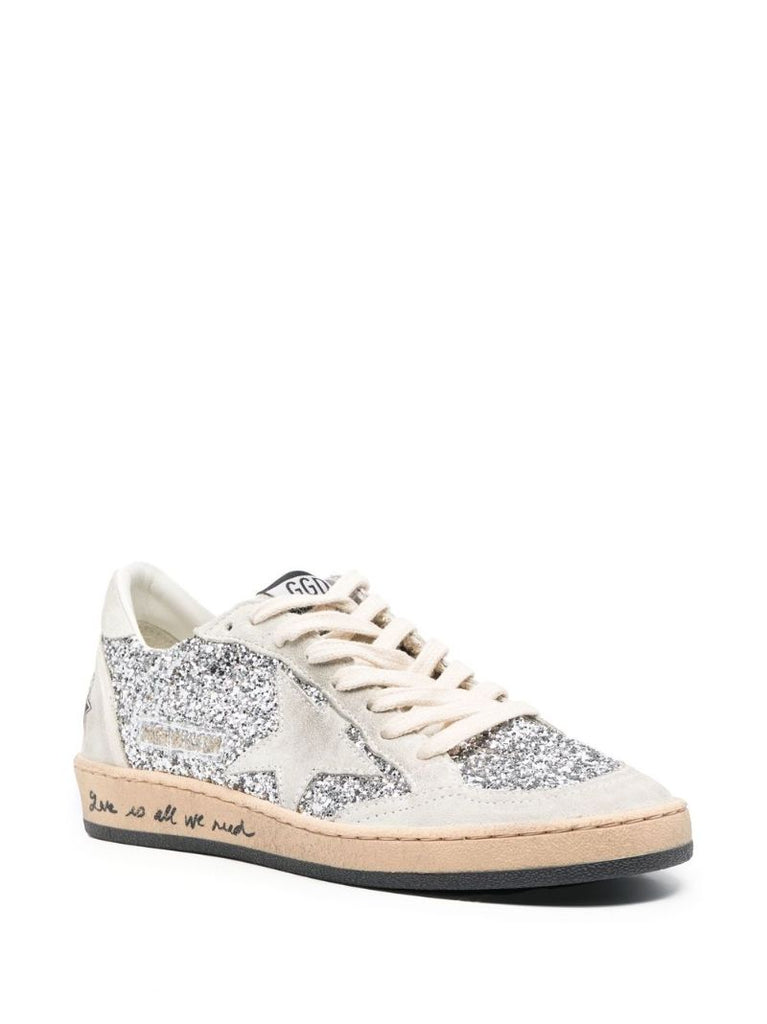 White Ball Star Glitter Leather Sneakers