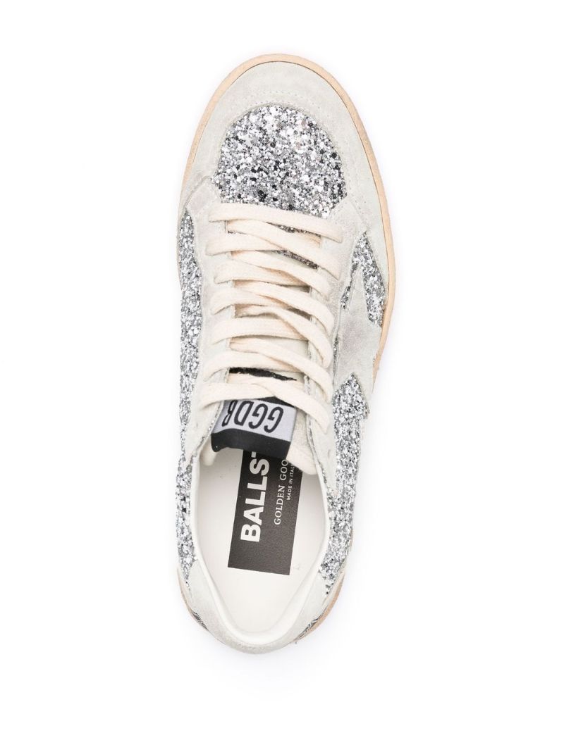 White Ball Star Glitter Leather Sneakers