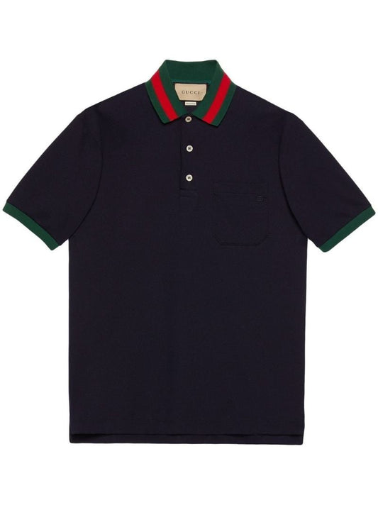 Blue Web-stripe Polo Shirt