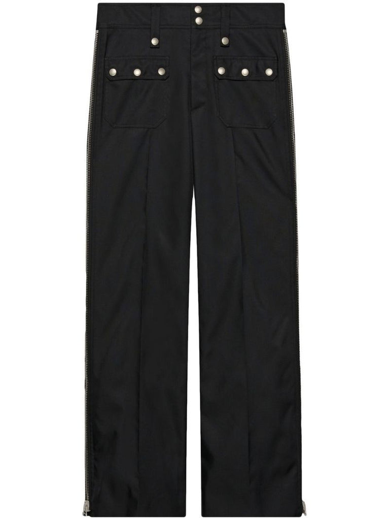Black Side-zips Wide-leg Trousers