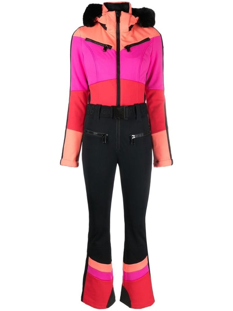 Black Parry Colourblock Striped Ski Suit