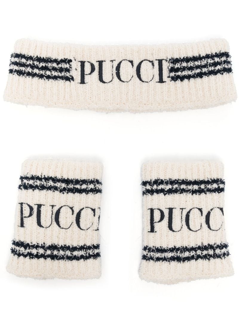 White Logo Print Headband Wristband Set