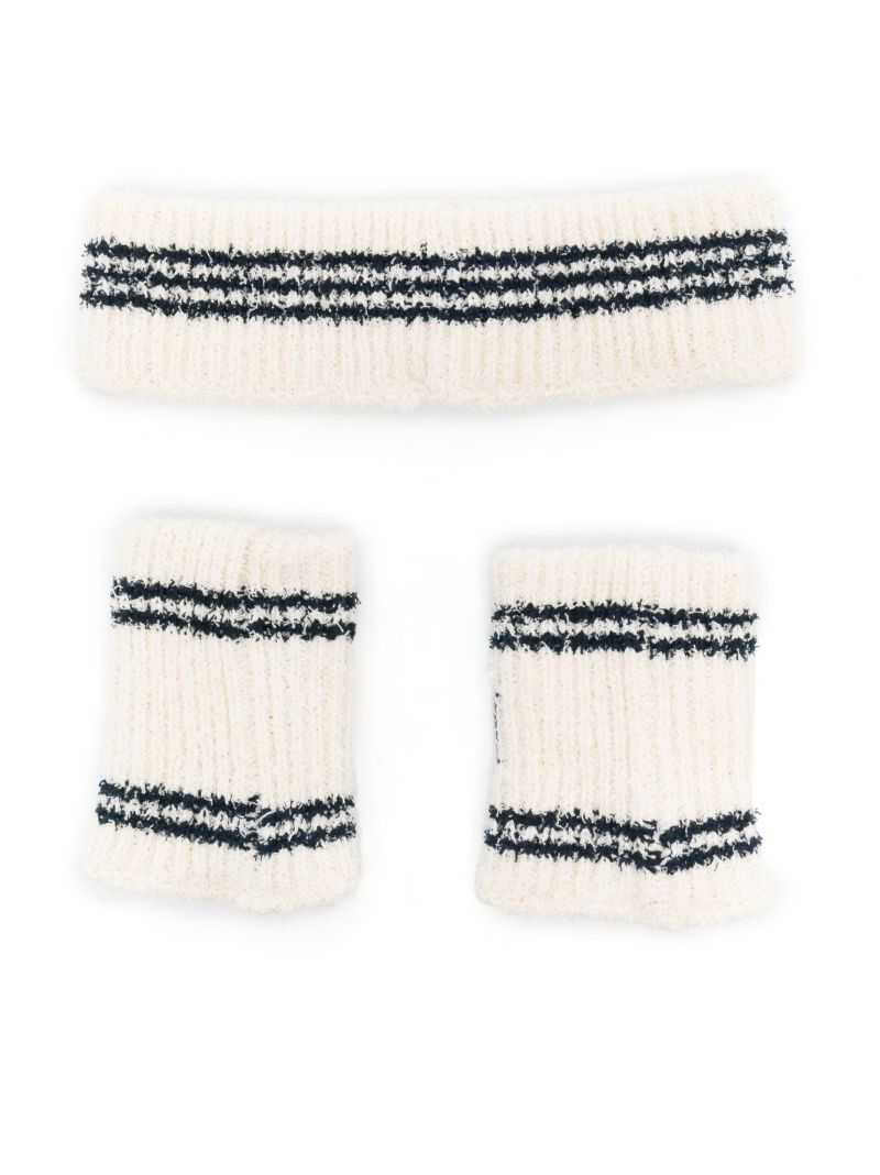 White Logo Print Headband Wristband Set