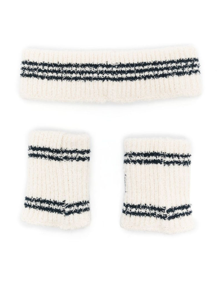 White Logo Print Headband Wristband Set