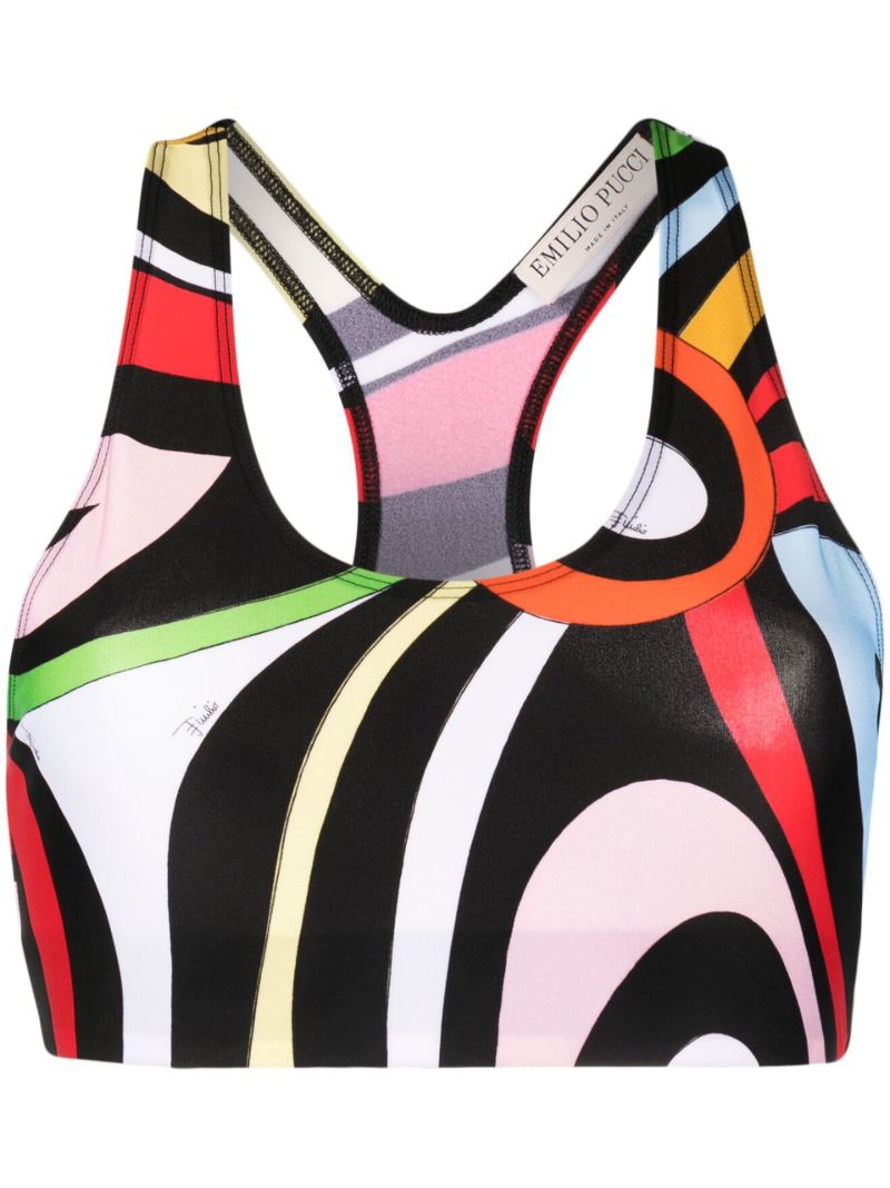 Multicolour Marmo Print Sports Bra