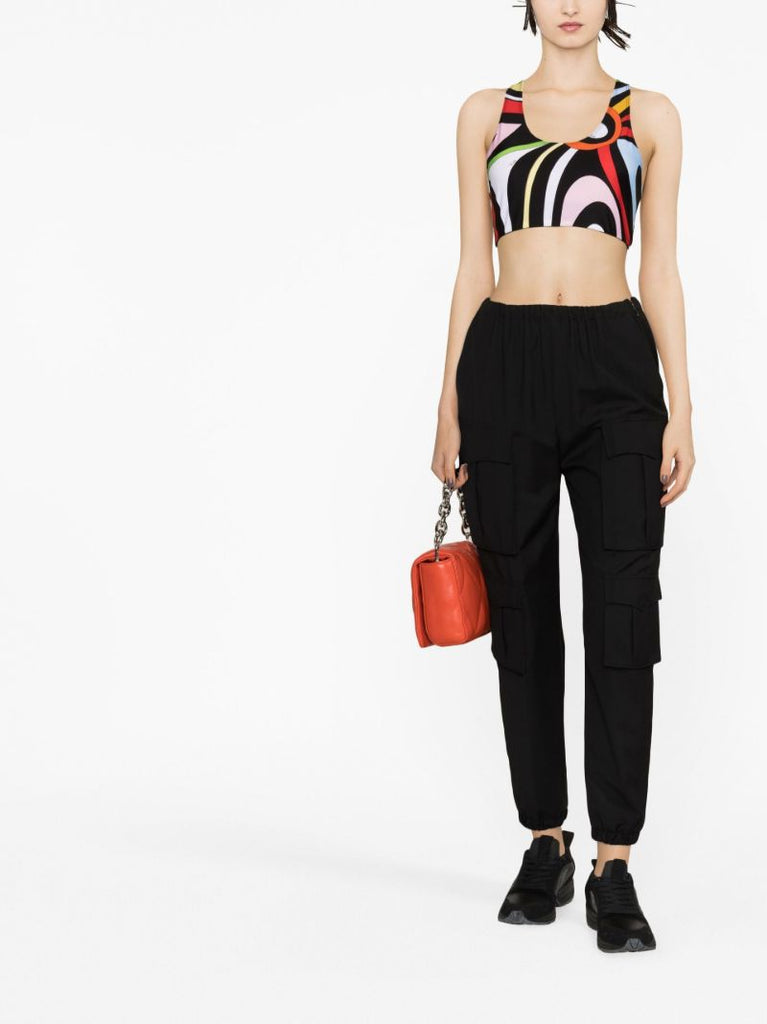 Multicolour Marmo Print Sports Bra