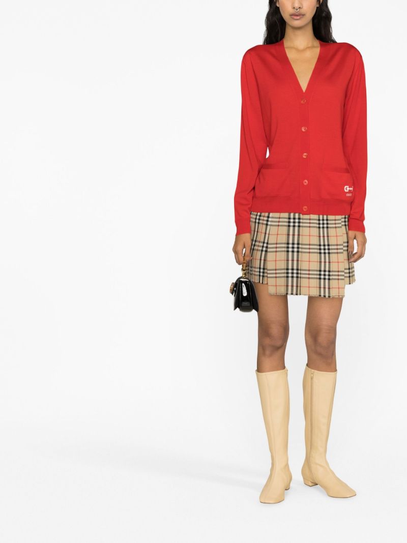 Red Horsebit-embroidered Wool Cardigan