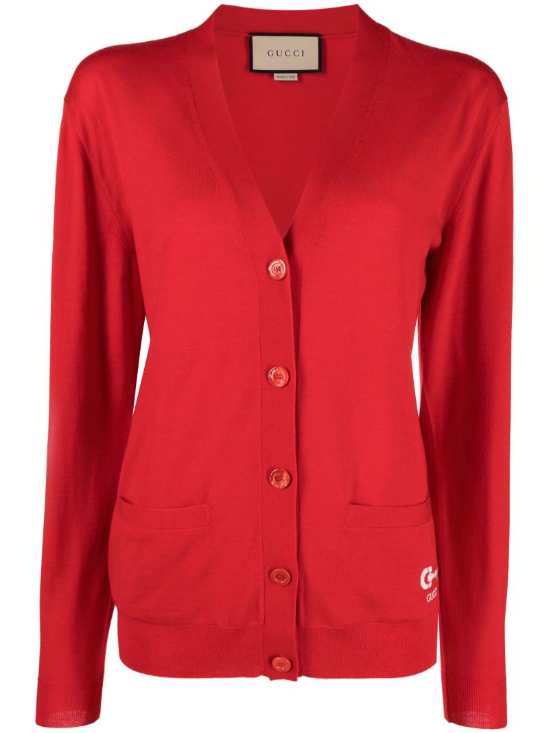 Red Horsebit-embroidered Wool Cardigan