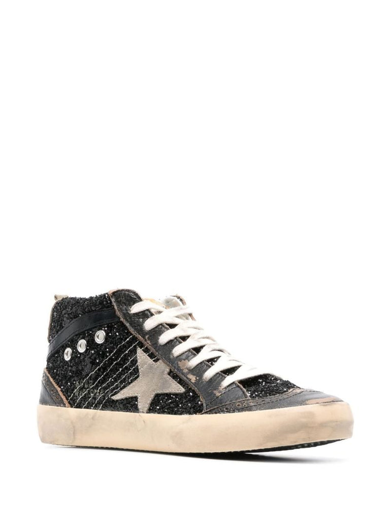 Black Mid-star Leather Sneakers
