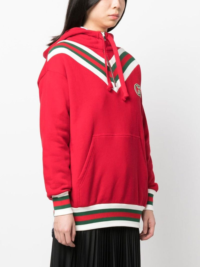 Red Web Stripe Cotton Hoodie
