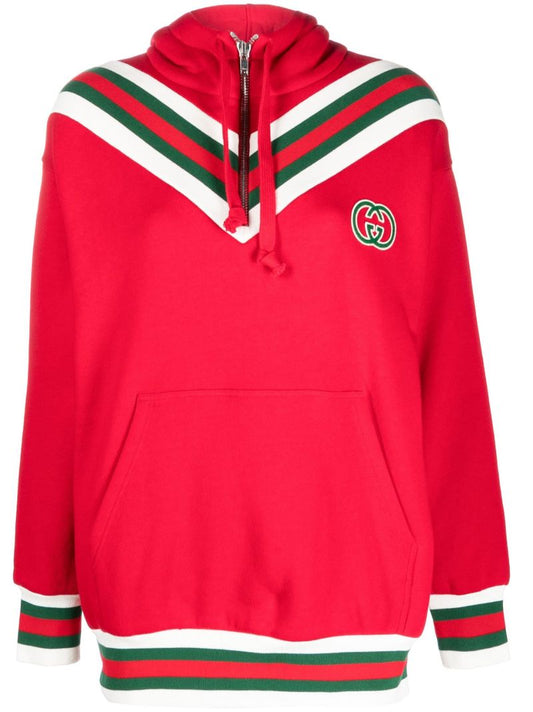 Red Web Stripe Cotton Hoodie
