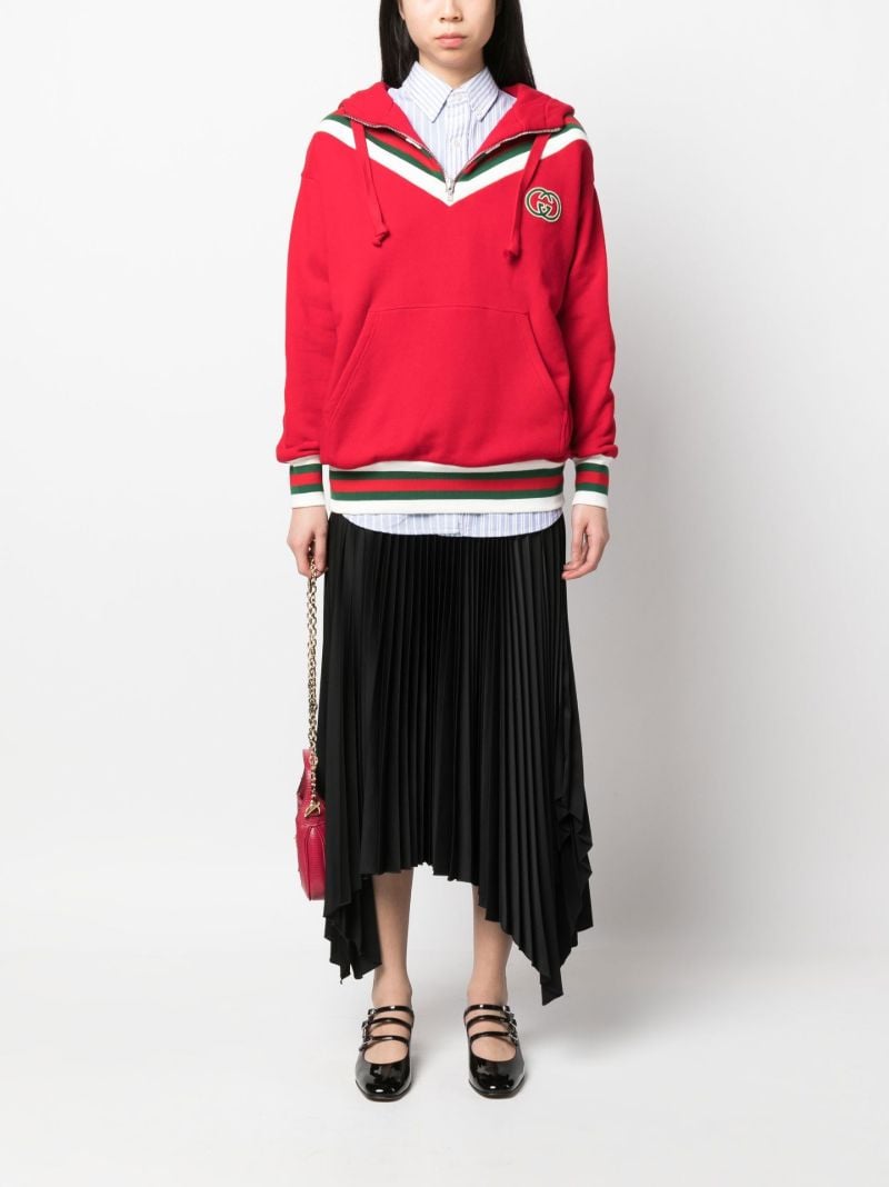 Red Web Stripe Cotton Hoodie
