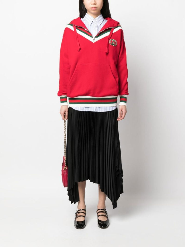Red Web Stripe Cotton Hoodie