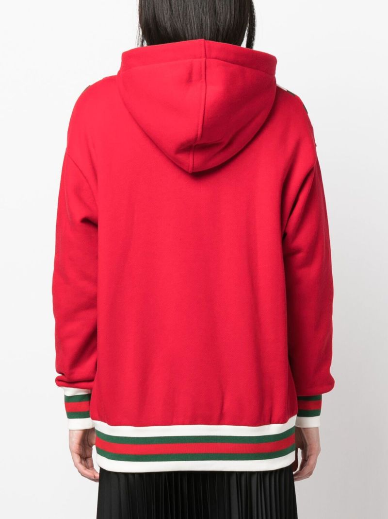 Red Web Stripe Cotton Hoodie