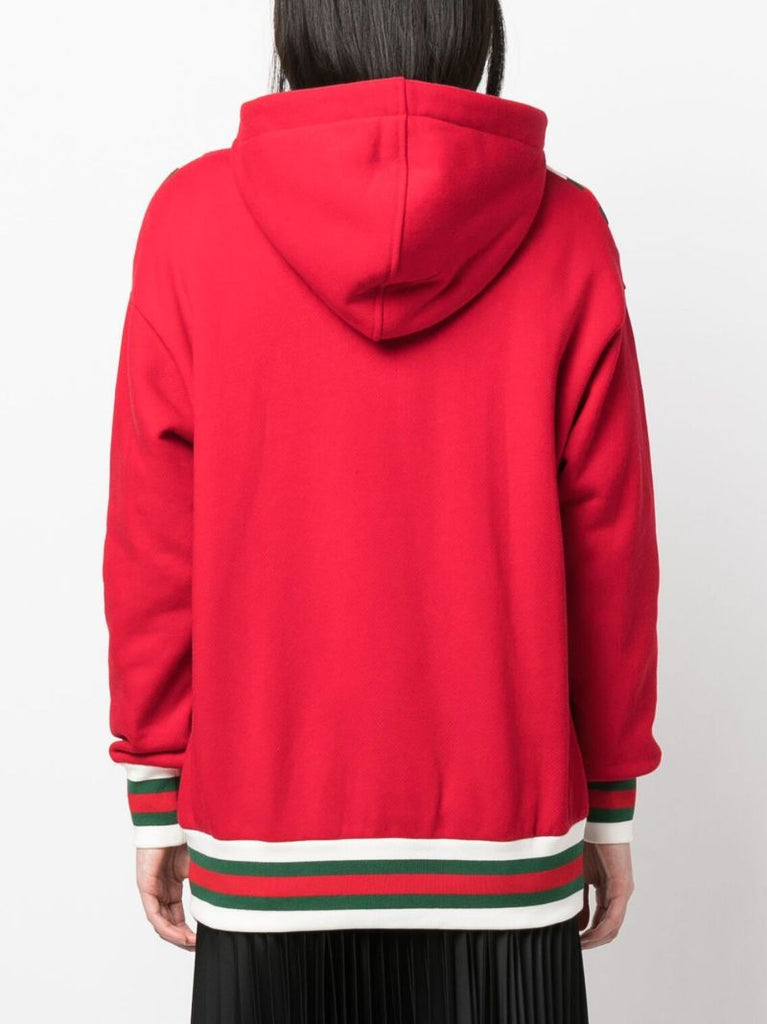 Red Web Stripe Cotton Hoodie