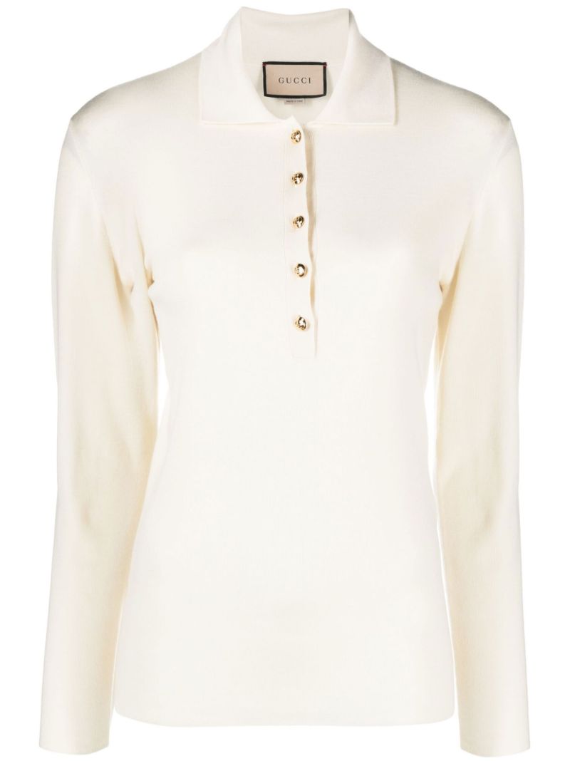 Neutral Knitted Cashmere Polo Top