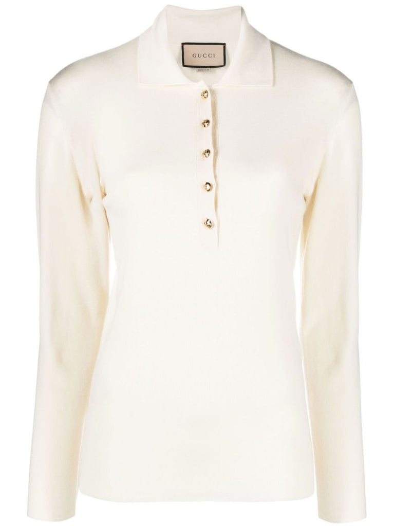 Neutral Knitted Cashmere Polo Top