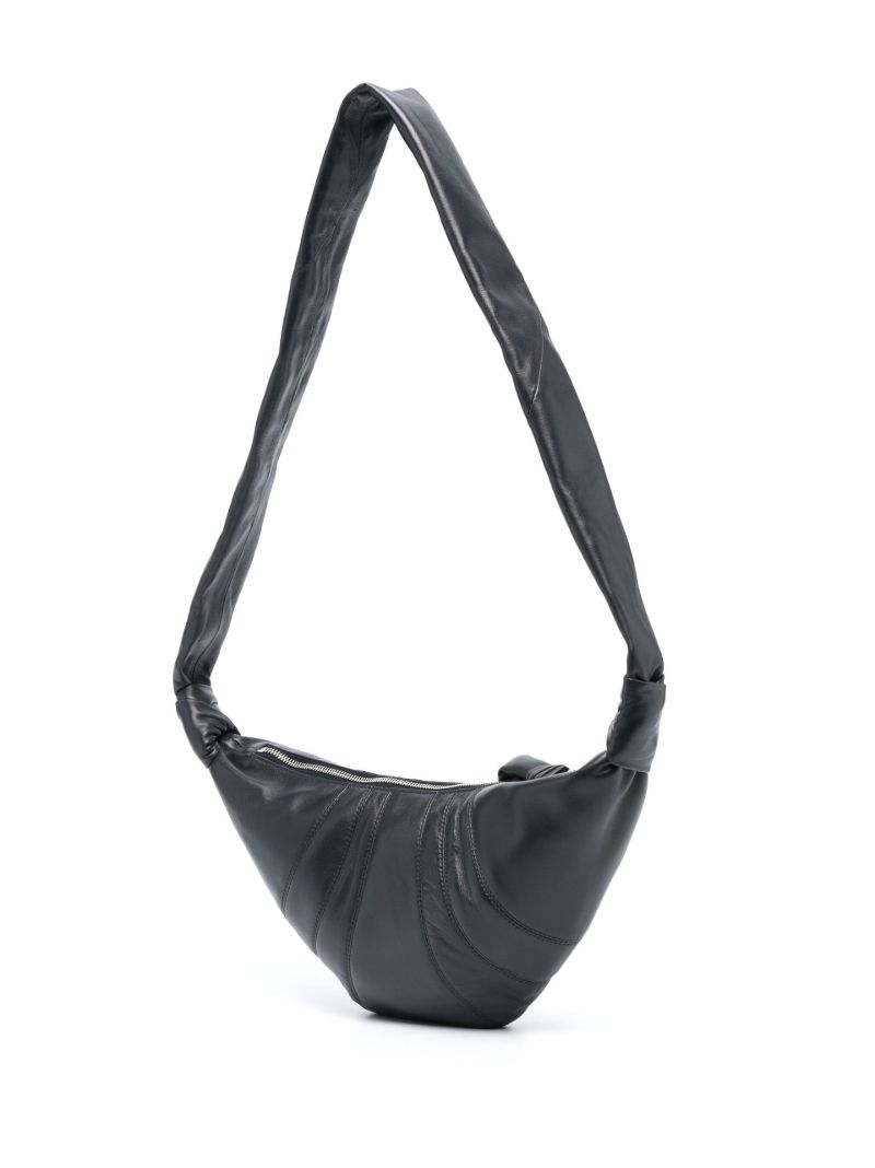 Grey Croissant Leather Cross Body Bag