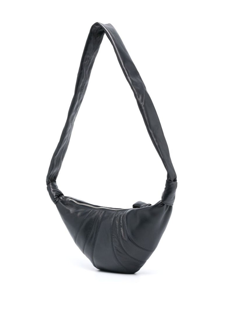 Grey Croissant Leather Cross Body Bag