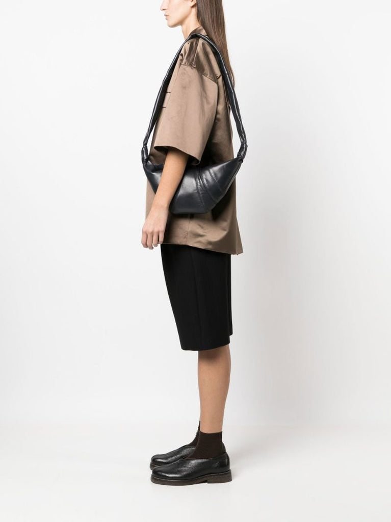 Grey Croissant Leather Cross Body Bag