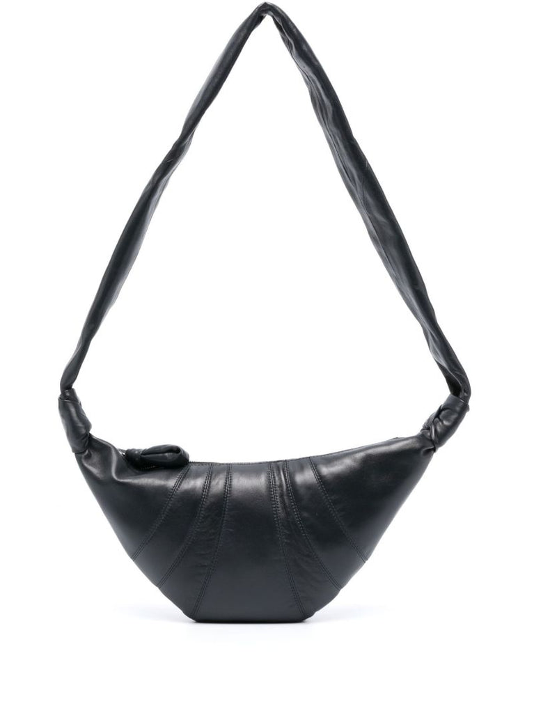 Grey Croissant Leather Cross Body Bag
