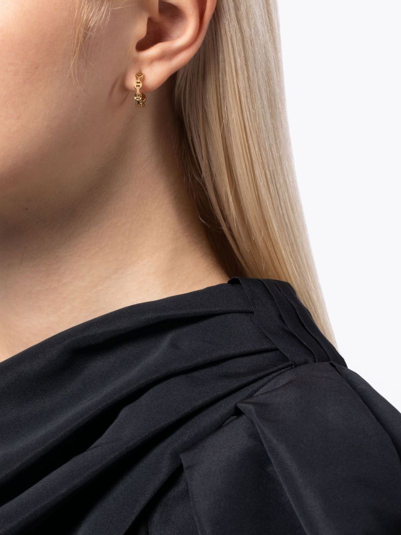 18k Yellow Gold Link Huggie Earrings
