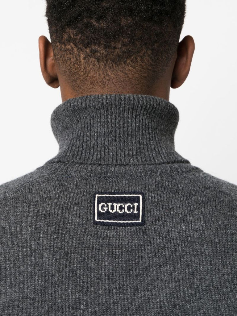 Grey Turtleneck Wool Sweater