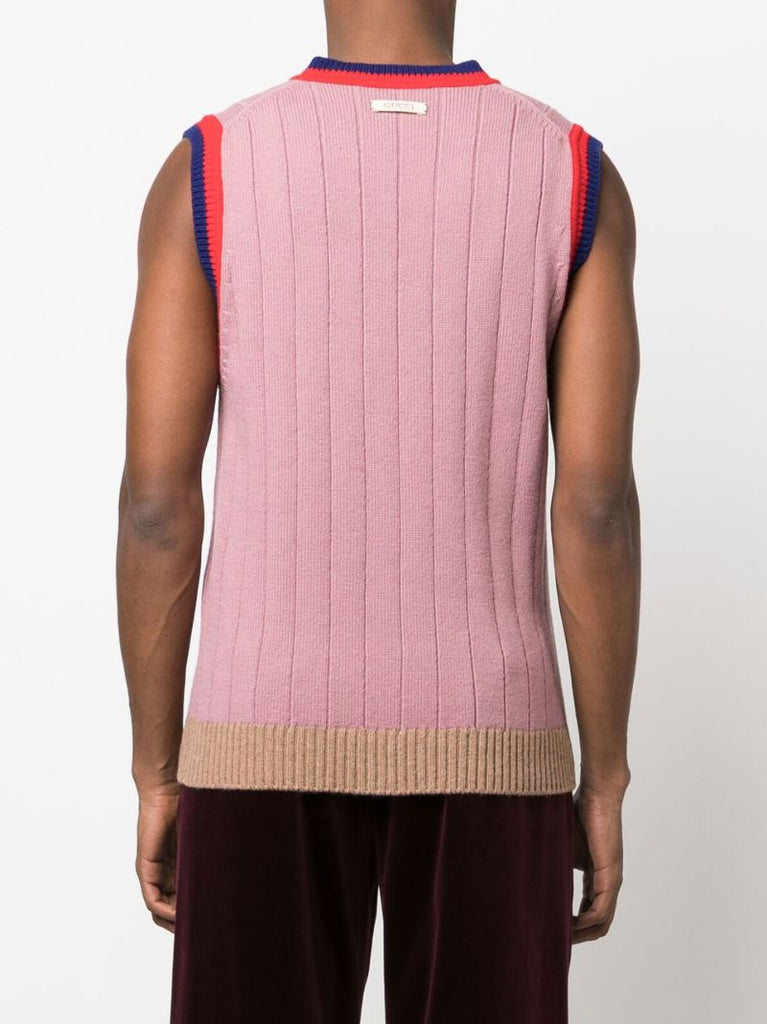 Pink V-neck Wool Sweater Vest