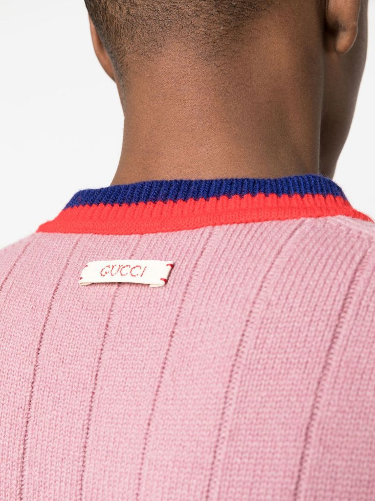 Pink V-neck Wool Sweater Vest