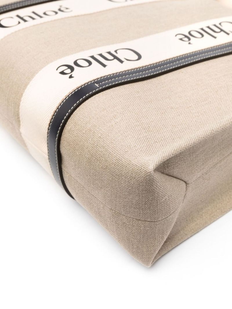 Beige Woody Linen Tote Bag