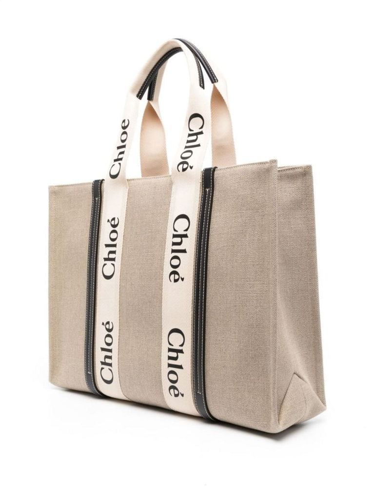 Beige Woody Linen Tote Bag