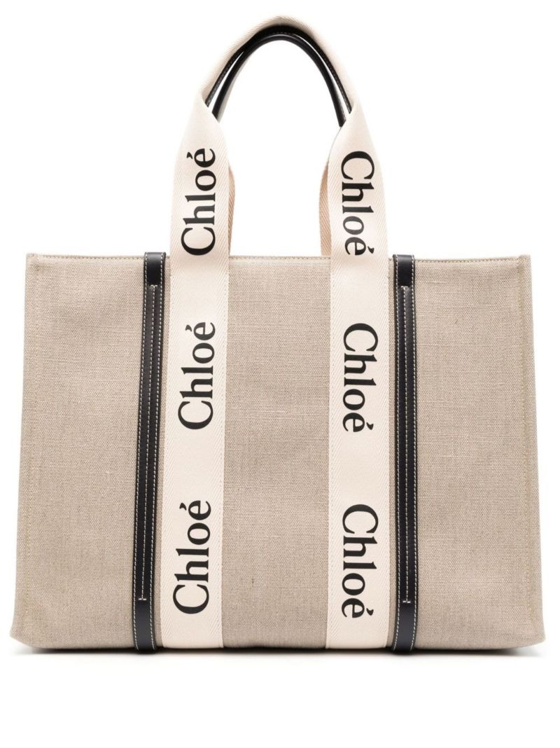 Beige Woody Linen Tote Bag