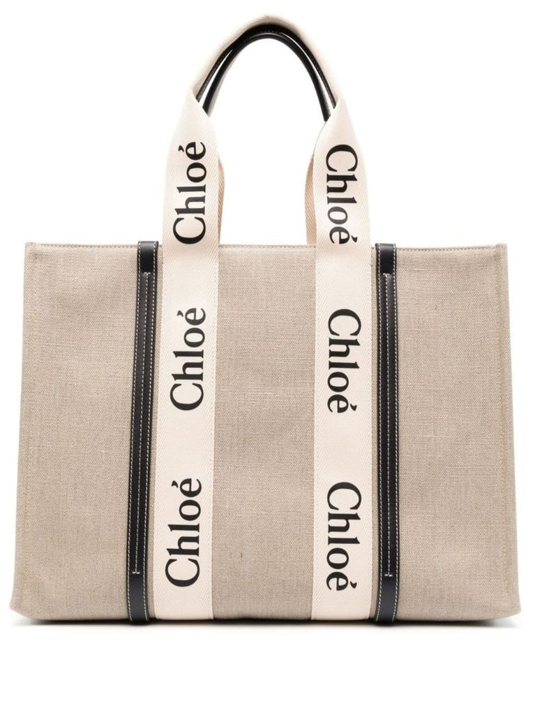 Beige Woody Linen Tote Bag