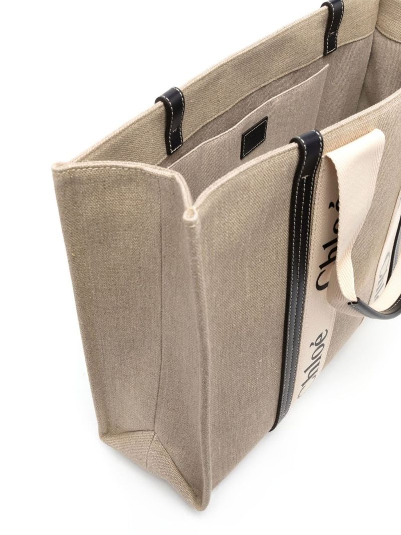 Beige Woody Linen Tote Bag