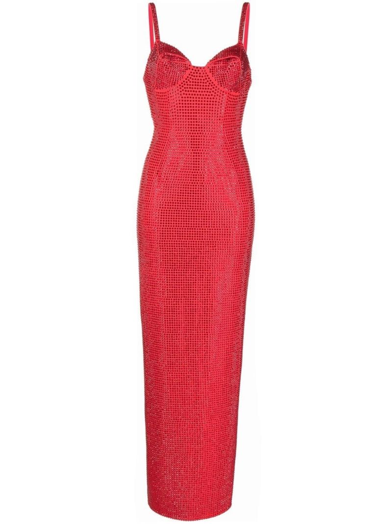 Red Crystal Embellished Maxi Dress
