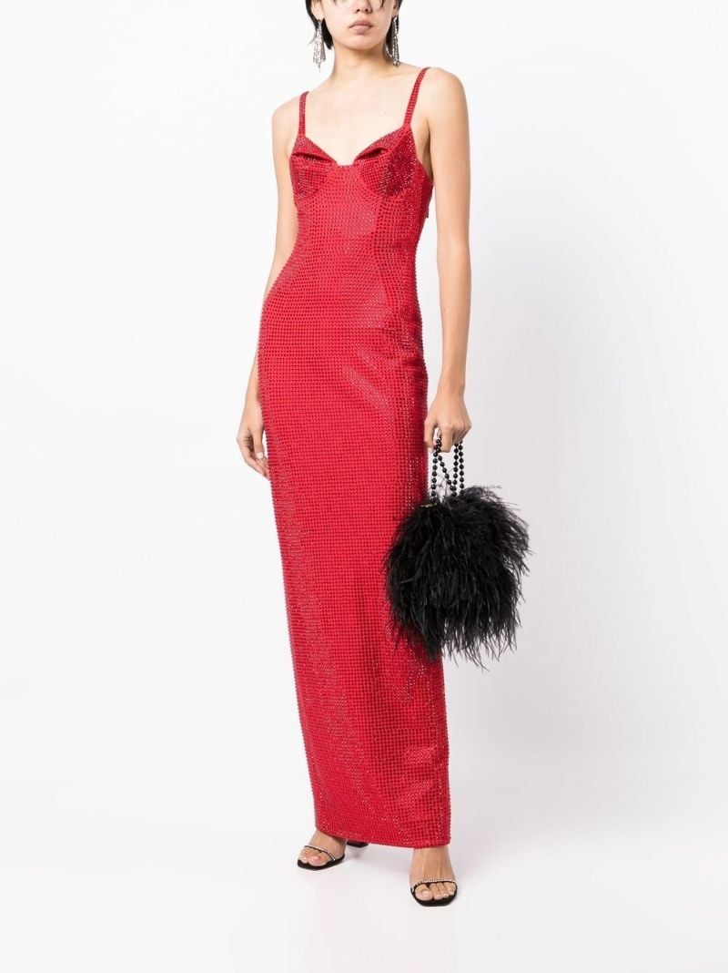Red Crystal Embellished Maxi Dress