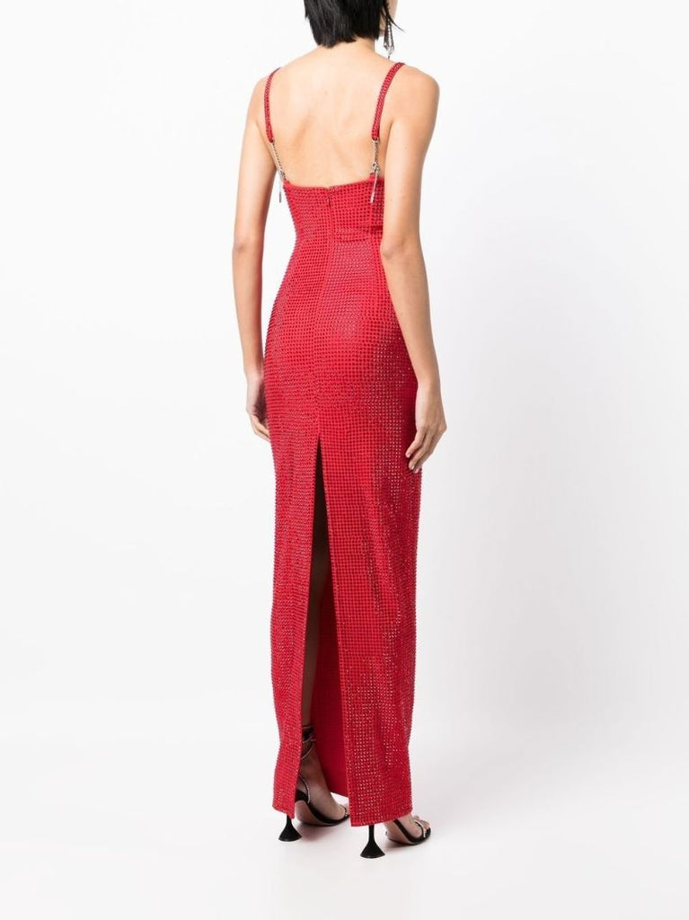 Red Crystal Embellished Maxi Dress