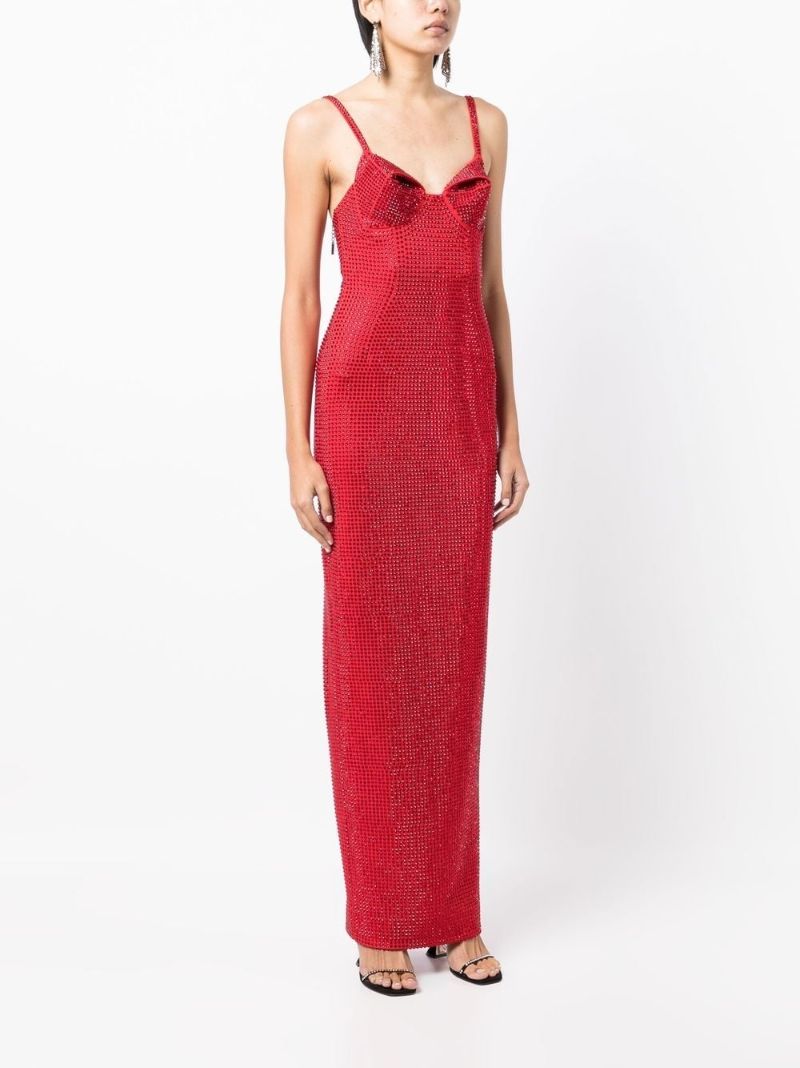 Red Crystal Embellished Maxi Dress